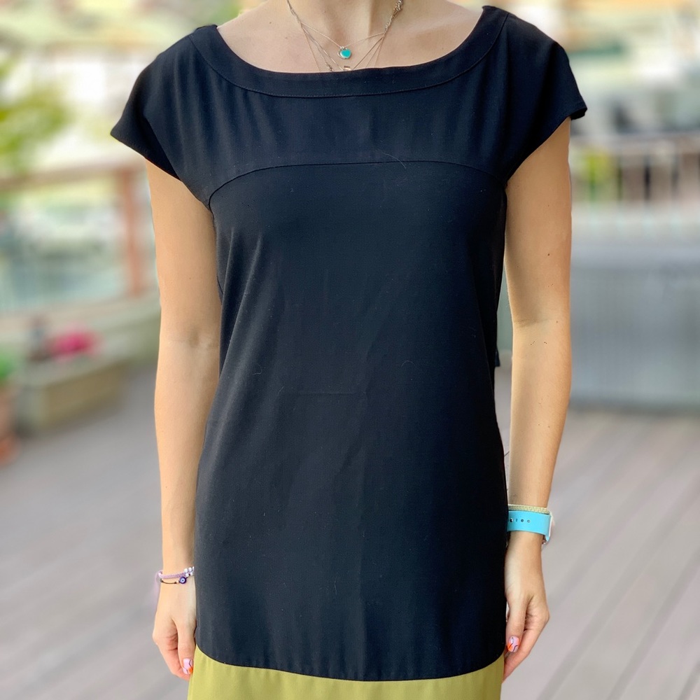 Forever21 black square dress olive green bottom XS